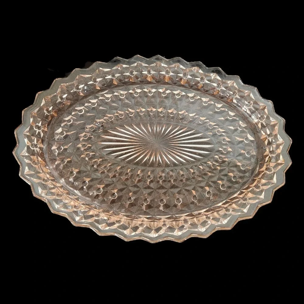 Depression Amber Peach‎ Glass Etched Sugar Bowl & Platter
